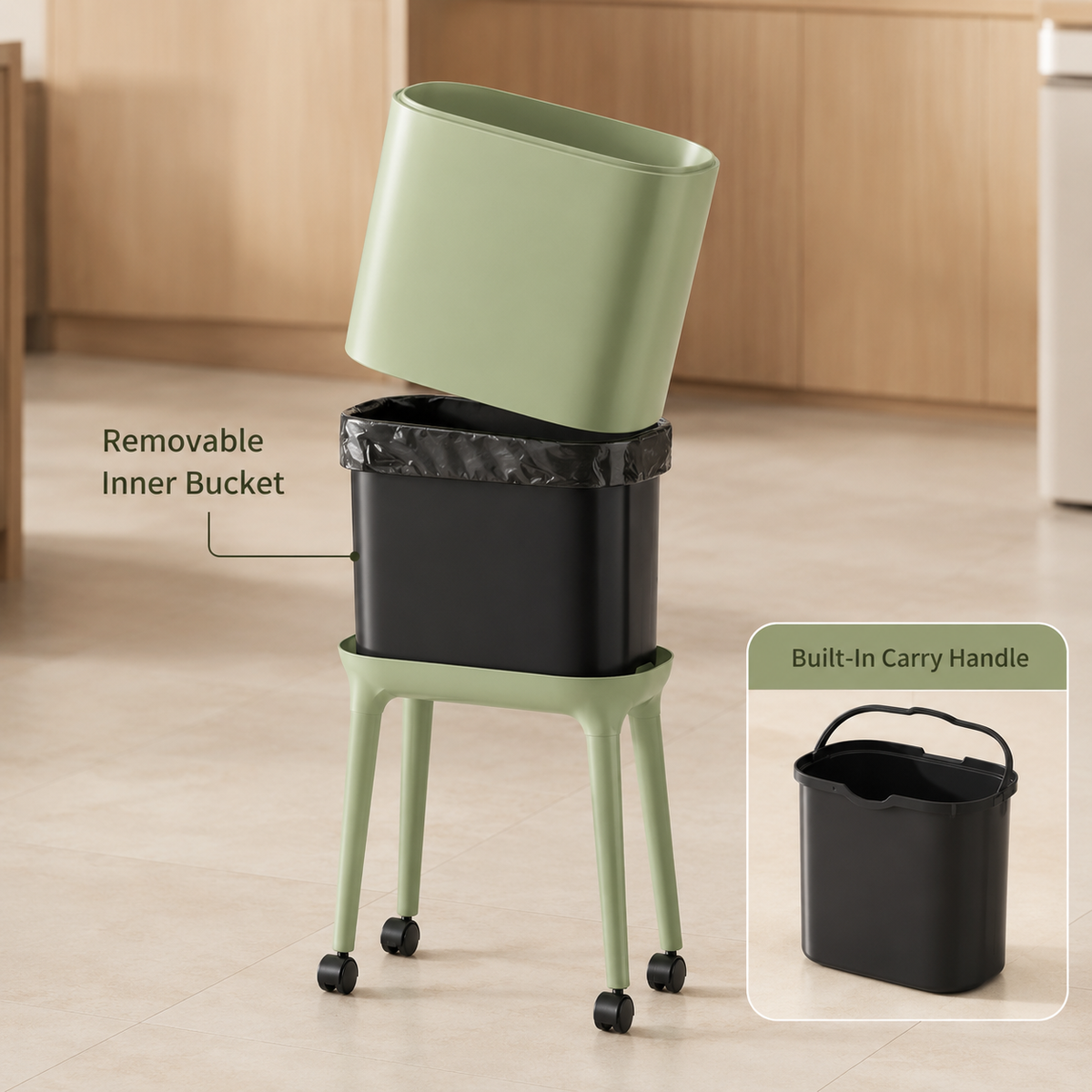 HOMERO Nordic Style High Foot Push Lid Trash Can - 16L