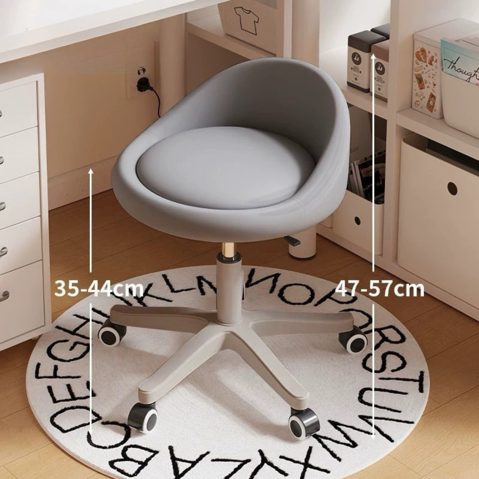 Ergonomic Adjustable Swivel Dressing Chair with Cushioned Seat and Rolling Base