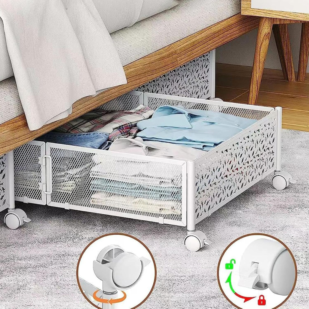 Foldable Under Bed Storage Rack with Lockable Wheels