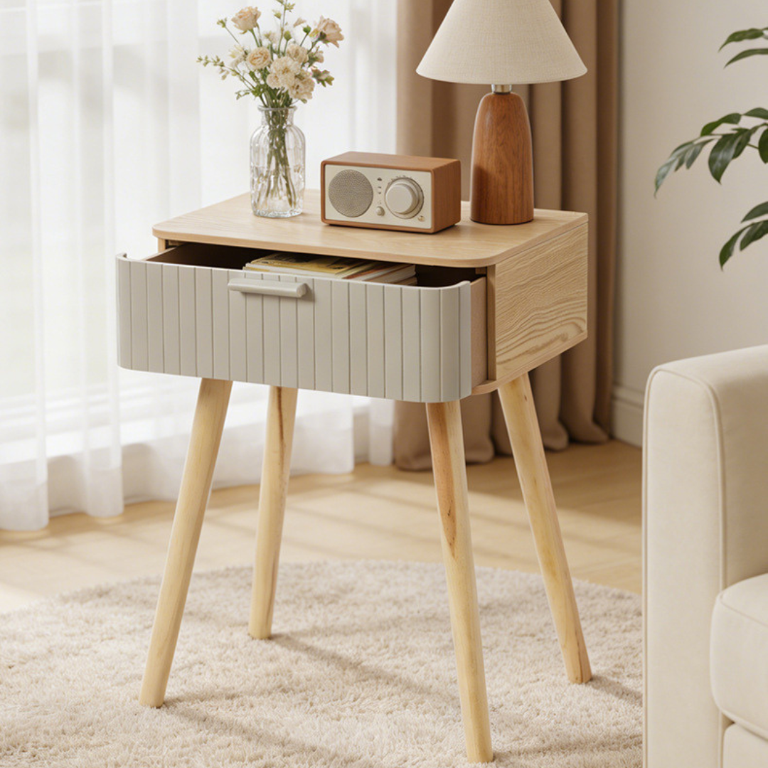 Nordic Bedside Table with Multi-Use Storage Drawer