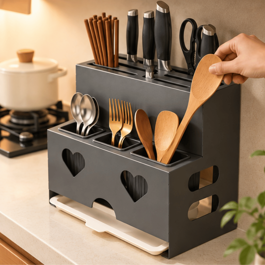 Wall Mounted Kitchen Knife Holder and Chopstick Organizer