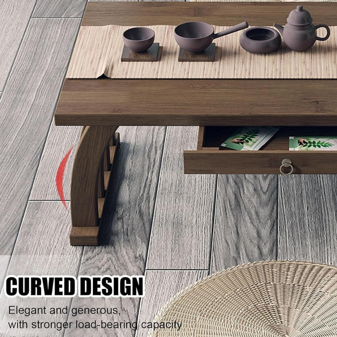 Premium Japanese Style Curve Bamboo Table with Storage Drawer