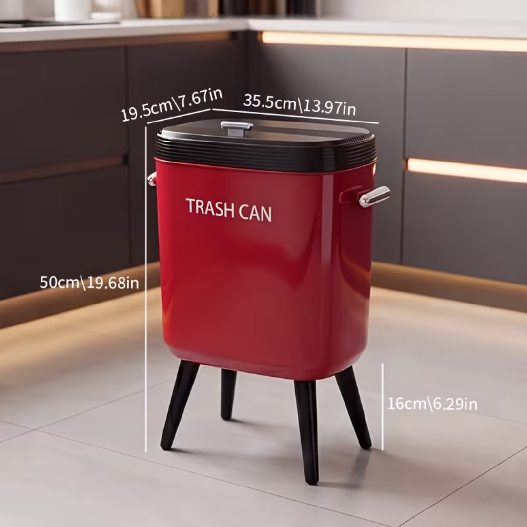 Retro Standing Slim Legged Trash Can with Lid - Cream