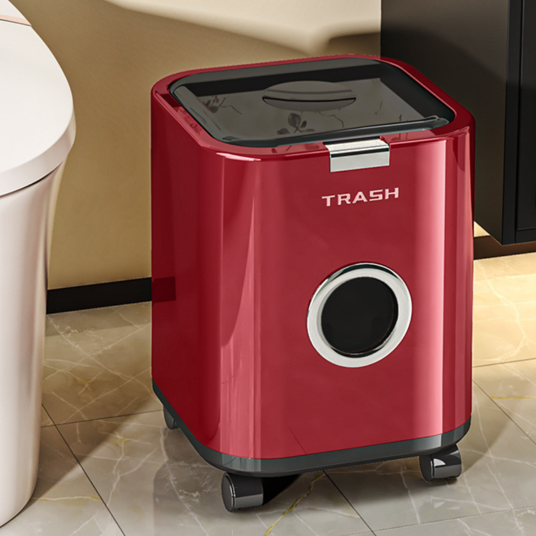 Press Open Rolling Trash Bin with Lid 360° Wheels