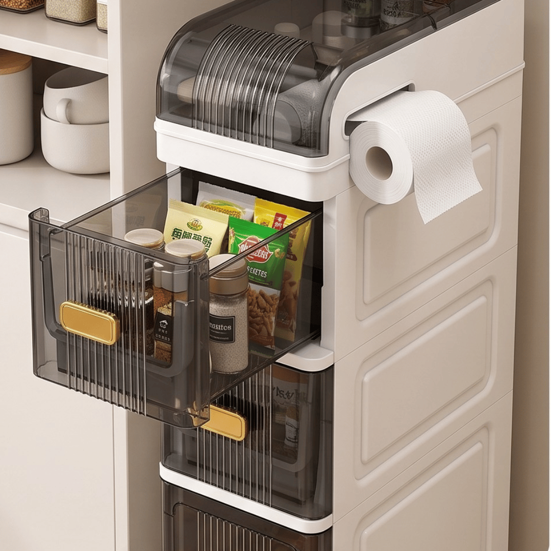 Multi Layer Narrow Gap Storage Organizer with Transparent Drawers