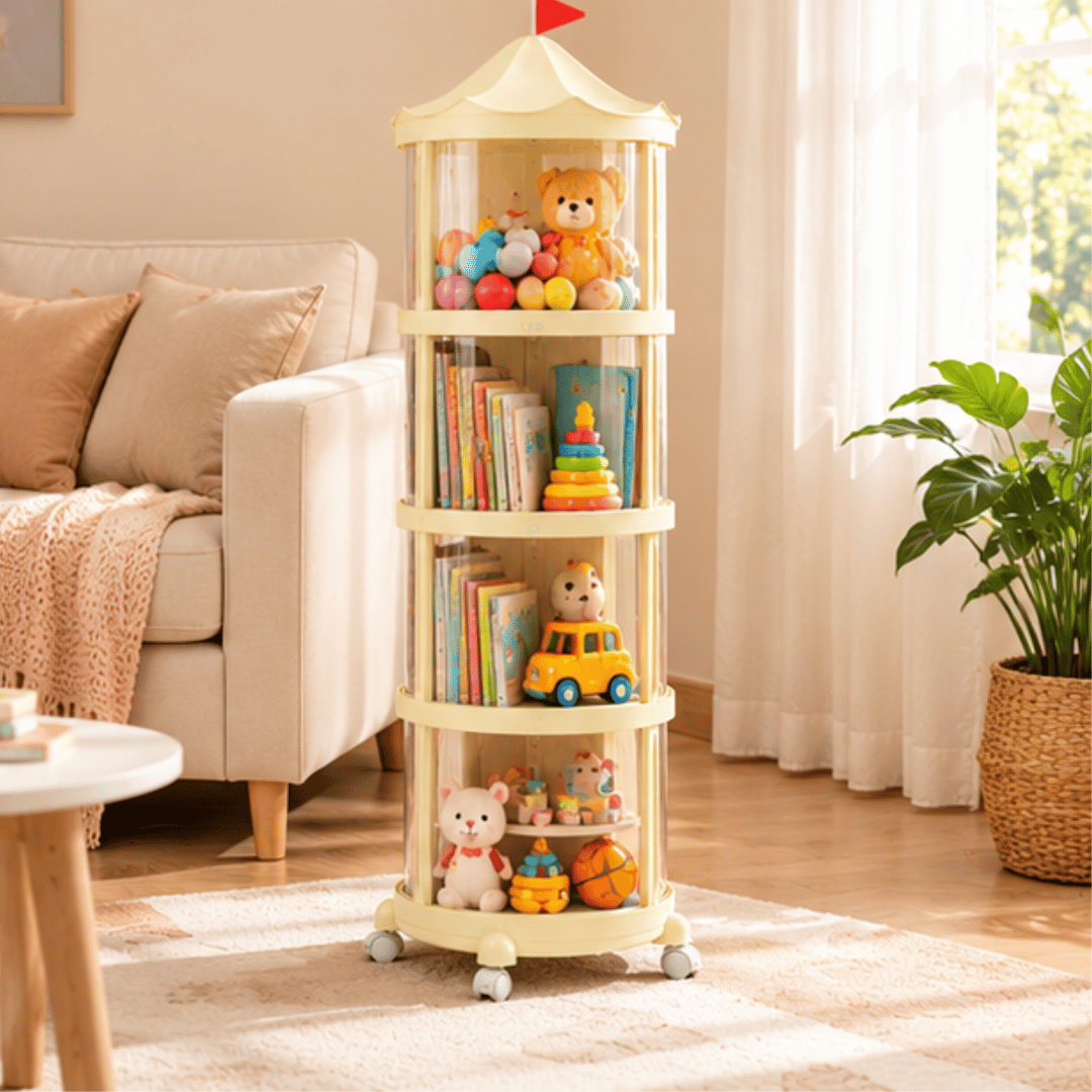 Transparent Plush Toy Organizer Display Cabinet with Rolling Wheels