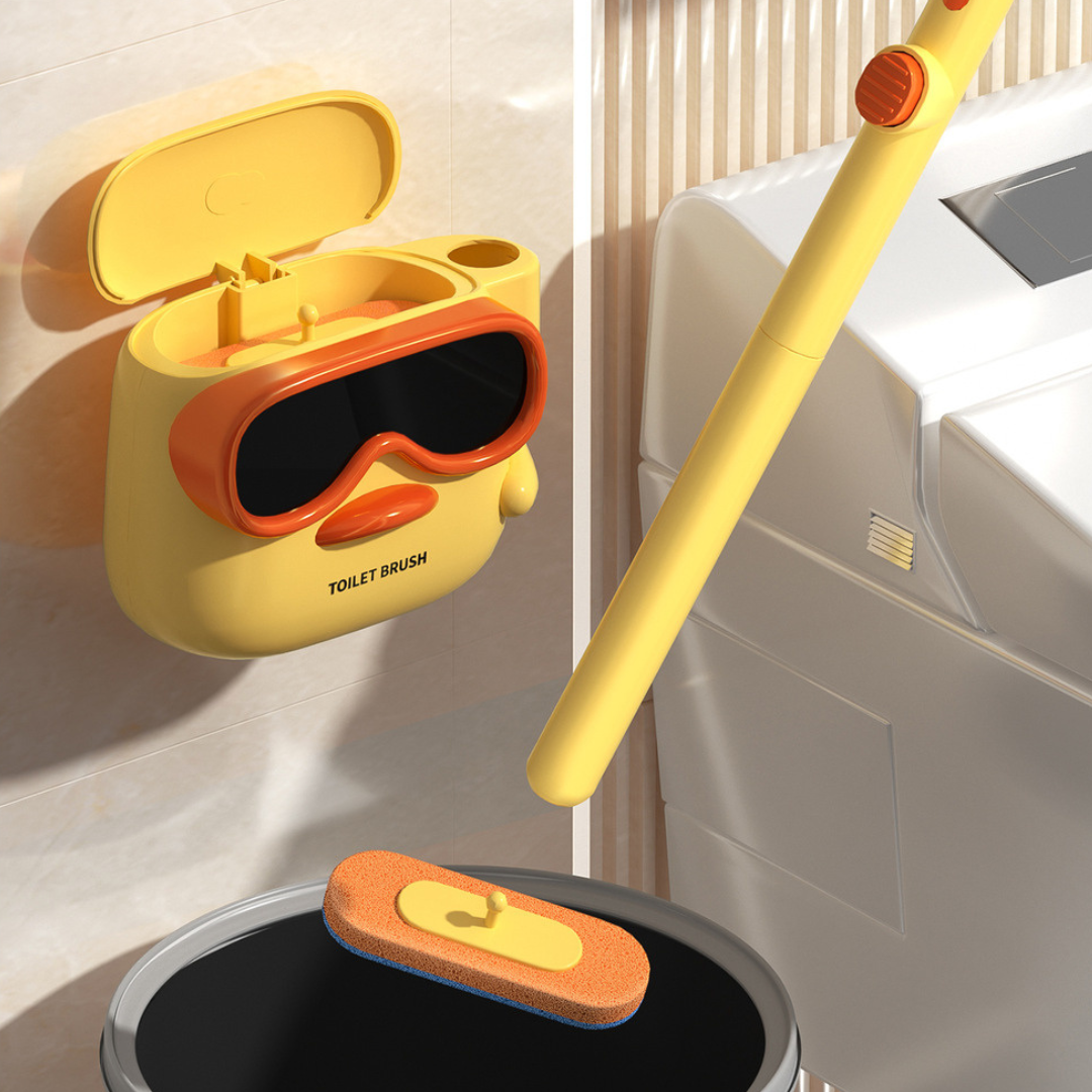 Duck Shape Wall Mounted Toilet Cleaning Brush with 6 Replaceable Sponge Heads