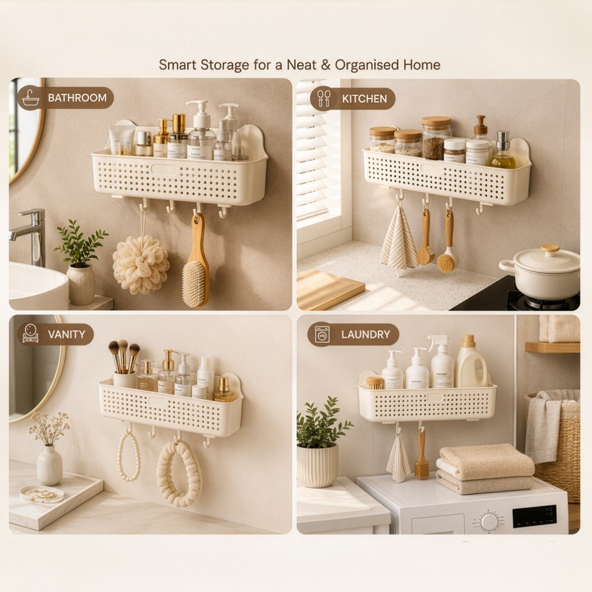 Homero Wall-Mounted Multi-Purpose Storage Basket with Hooks