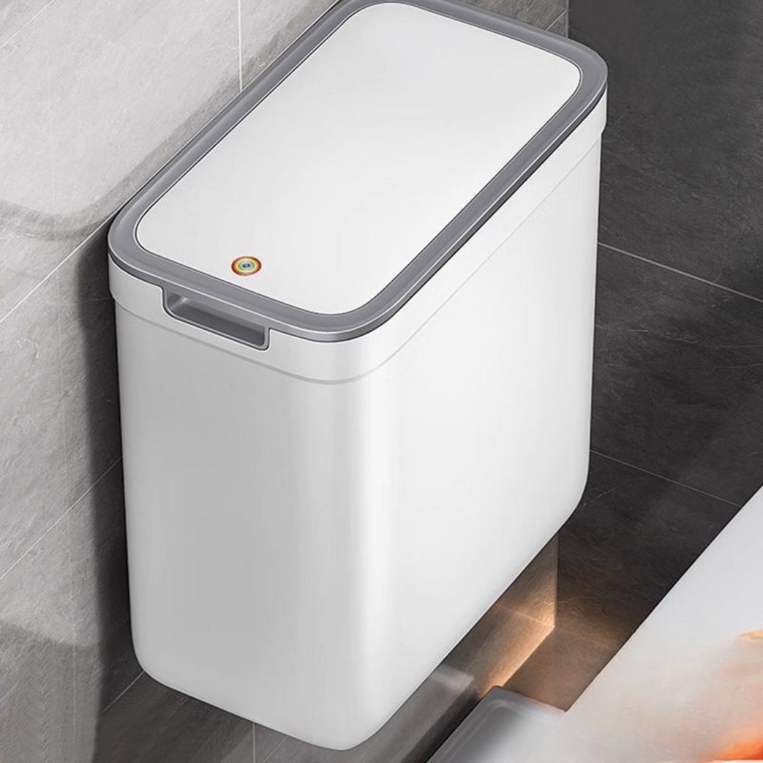 Wall-Mounted Push-Type Trash Can with Lid
