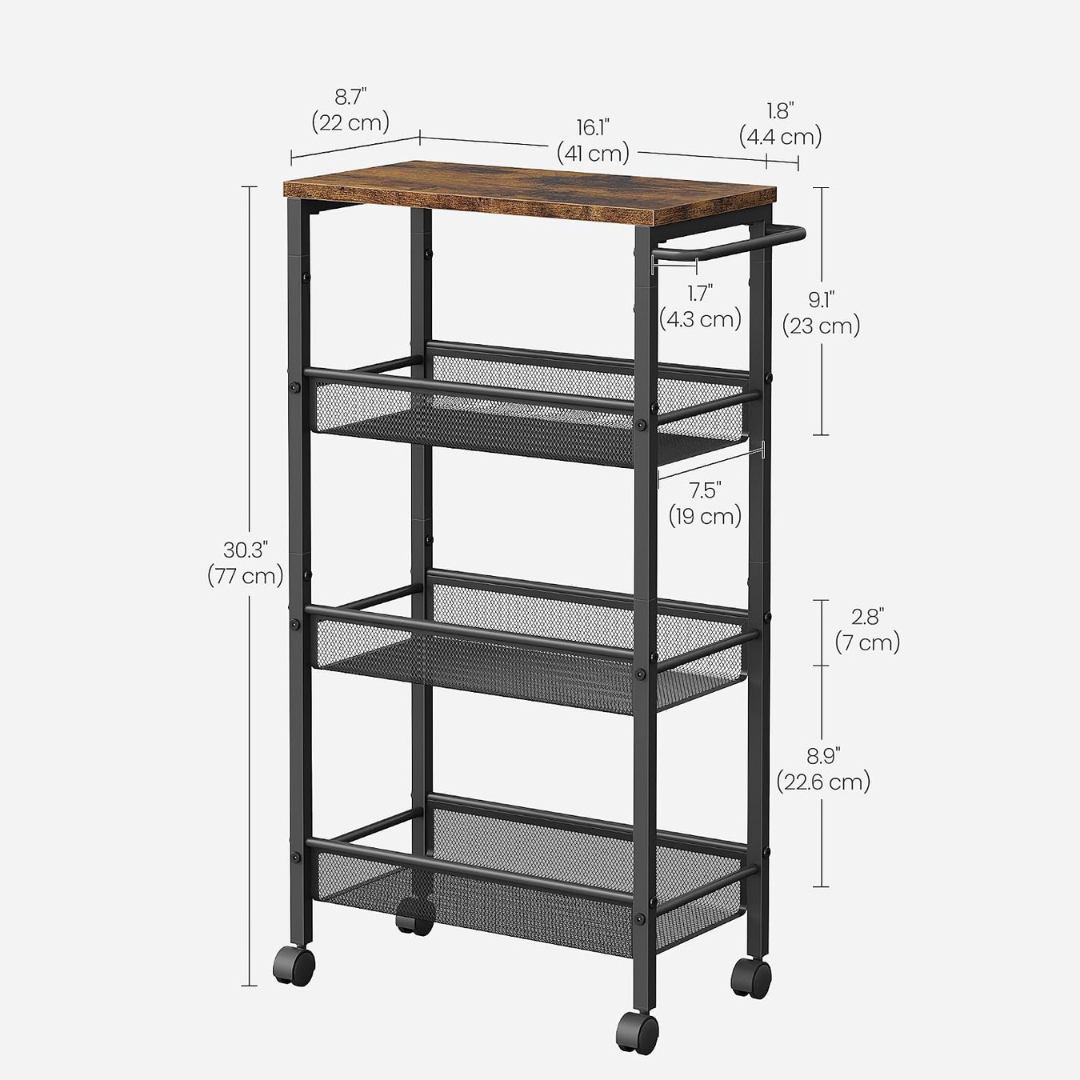 4 Tier Slim Storage Trolley with Wheels