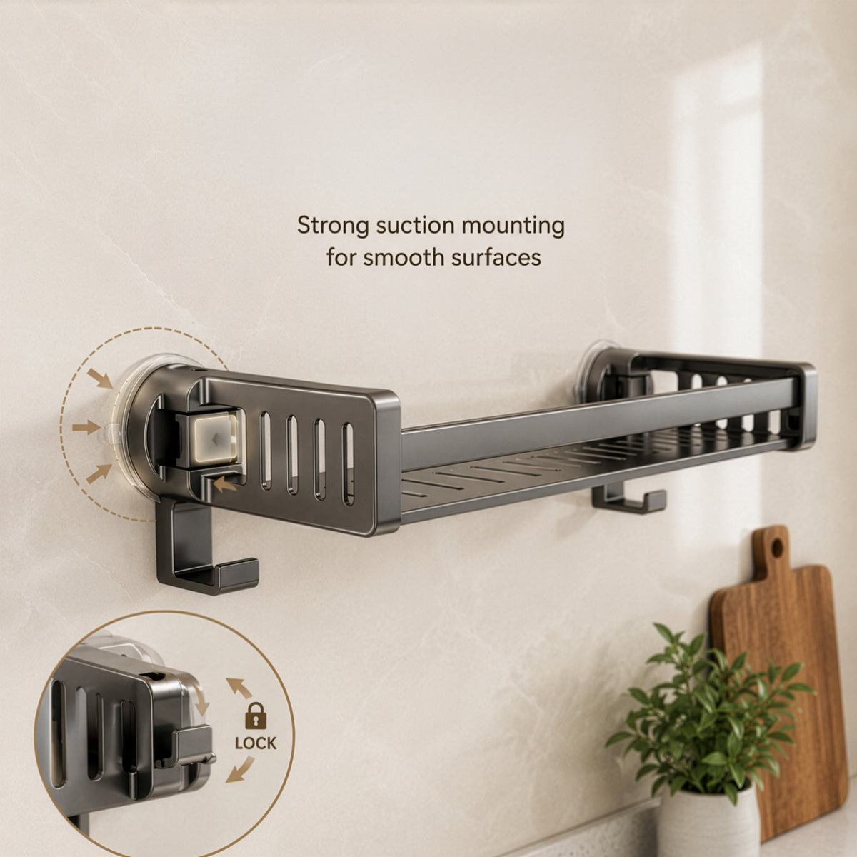 Homero Suction Cup Wall Mounted Kitchen Rack with Hook