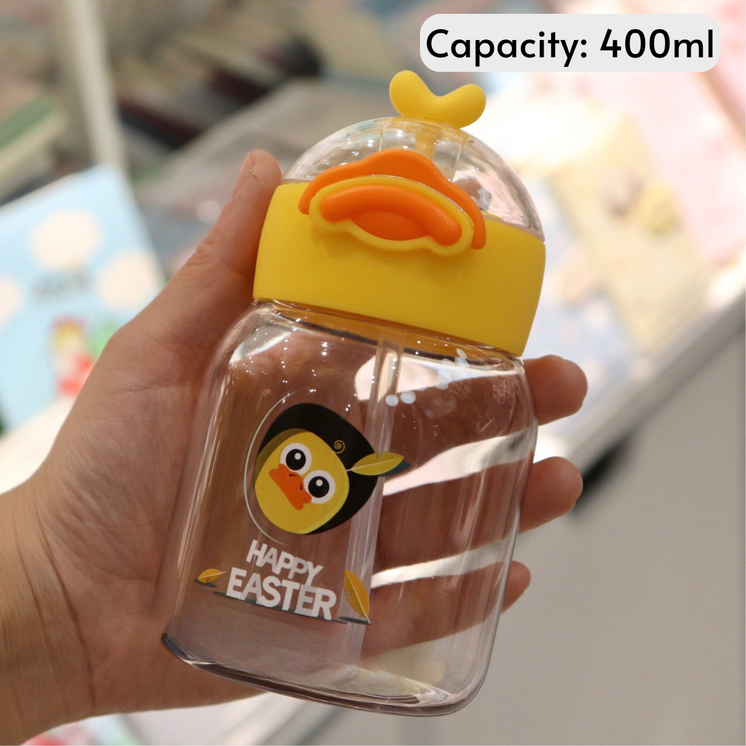Eco-Friendly Straw Water Bottle with Fun Cartoon Design