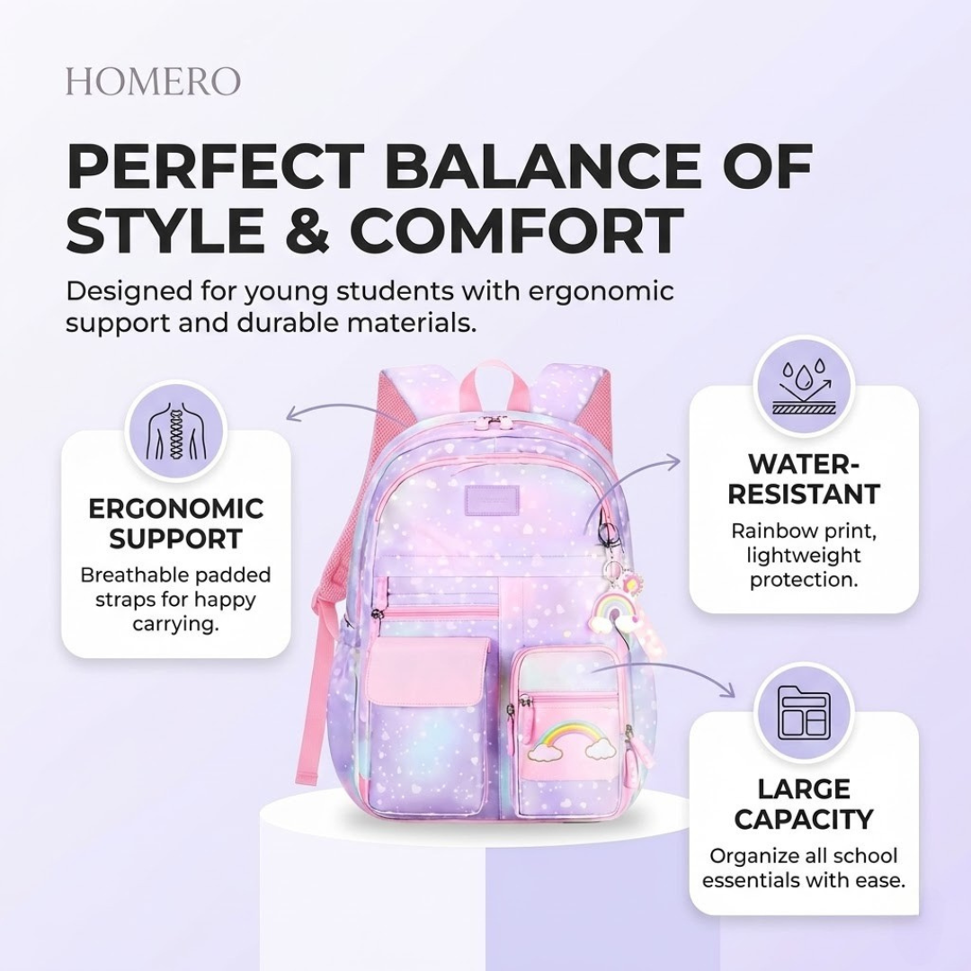 Korean Style Rainbow Print Waterproof School Backpack