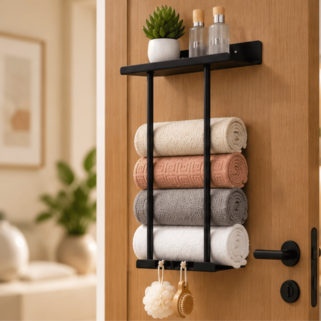 Multifunctional Bathroom Towel Organizer with Floating Shelf