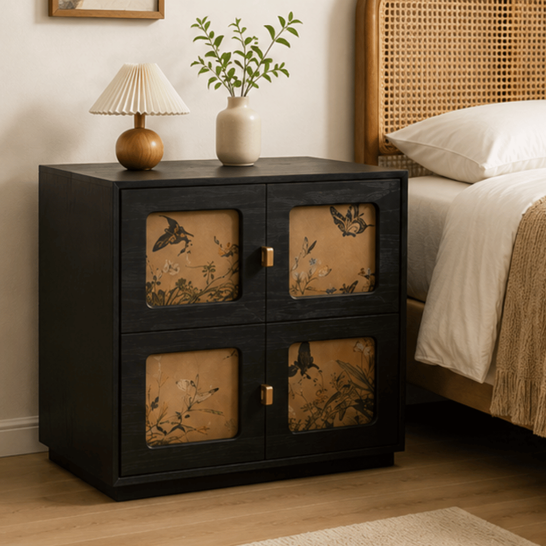 Retro Solid Wood Storage Cabinet with Two Drawers