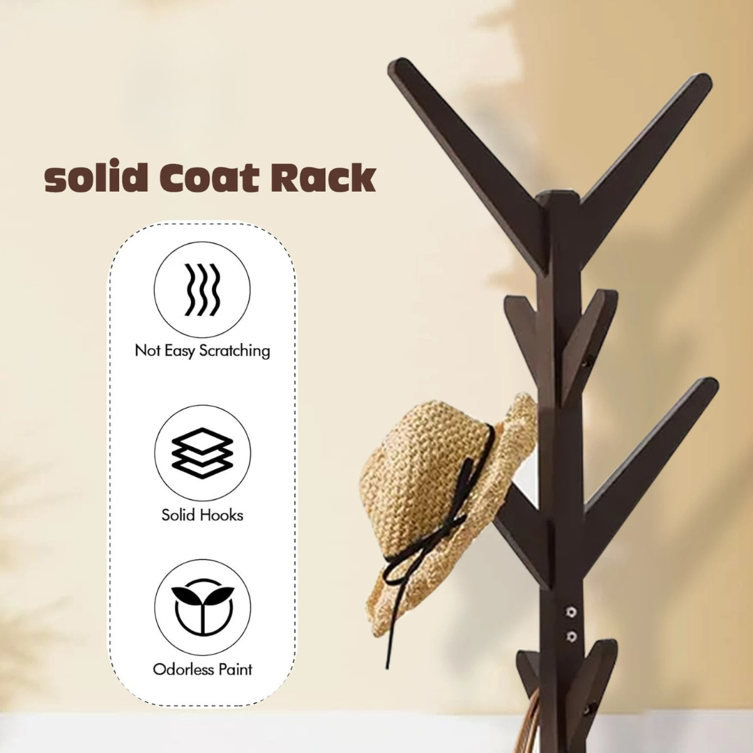 Bamboo Wooden Tree Coat Rack Stand with 8 Hooks