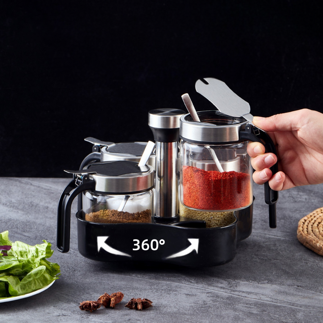 Homero High Quality 360° Rotatable Borosilicate Glass Seasoning Set (Set of 4)