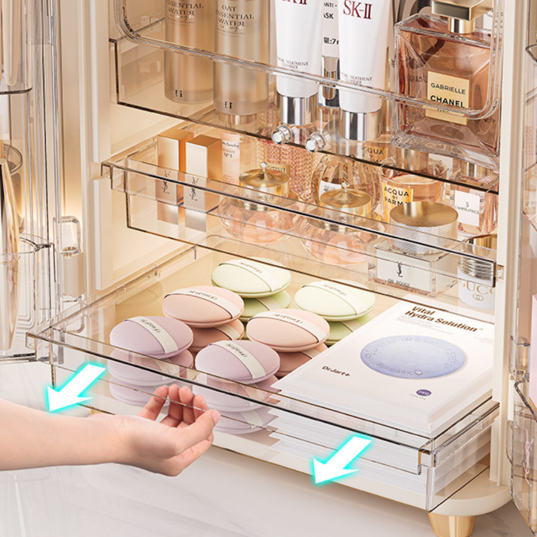 Three Layer Double Door Luxury Cosmetic Storage Organizer