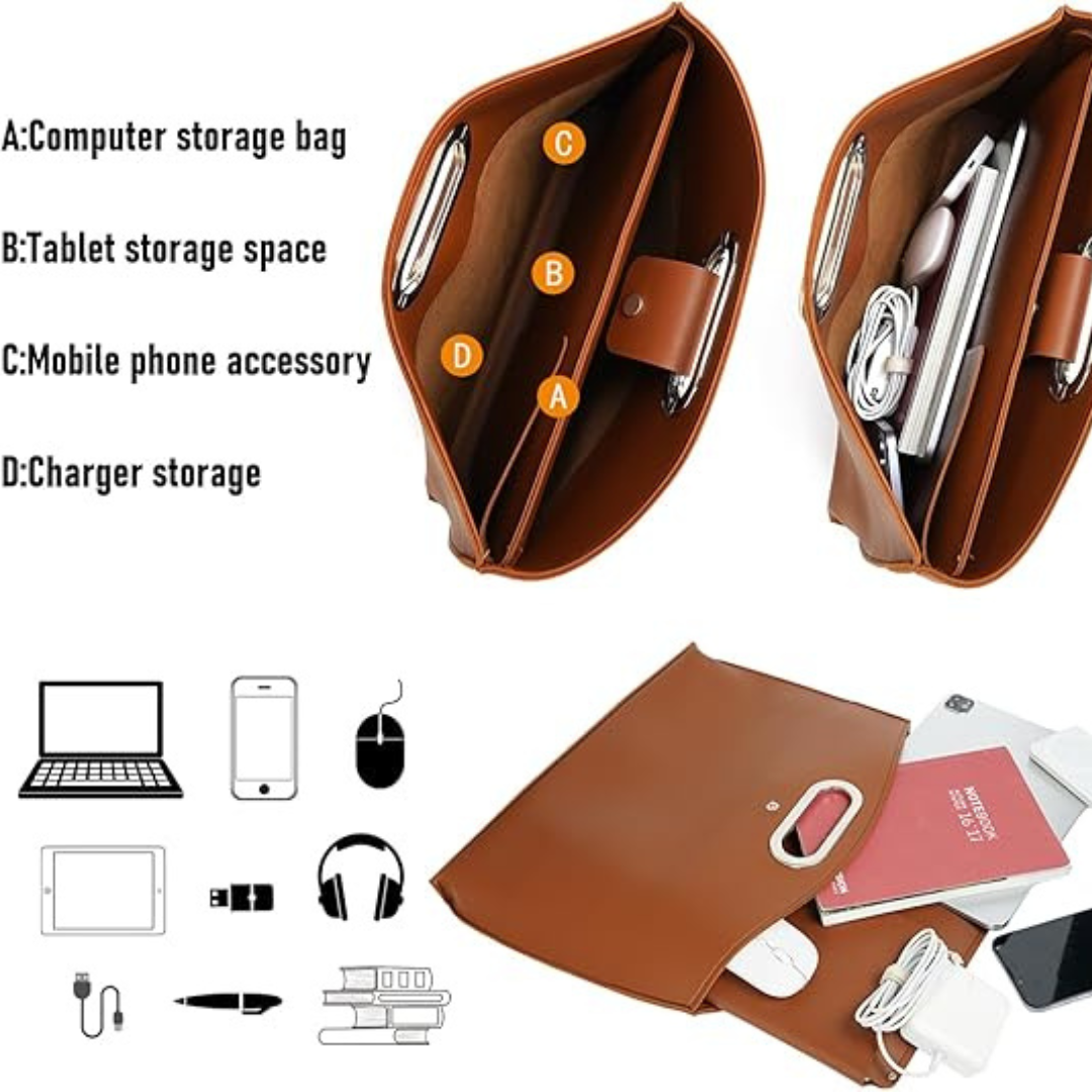 Stylish PU Leather Waterproof Laptop Tote Bag