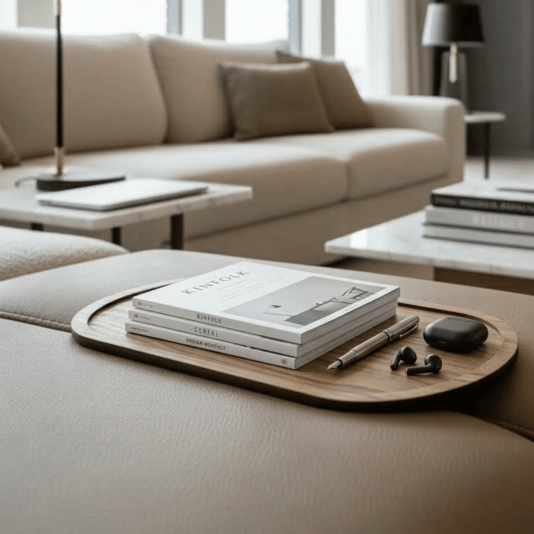 Multiuse Wooden Sofa Tray Organizer