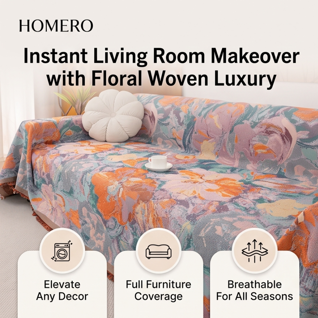 Luxury Floral Woven Multiuse Throw Sofa Cover