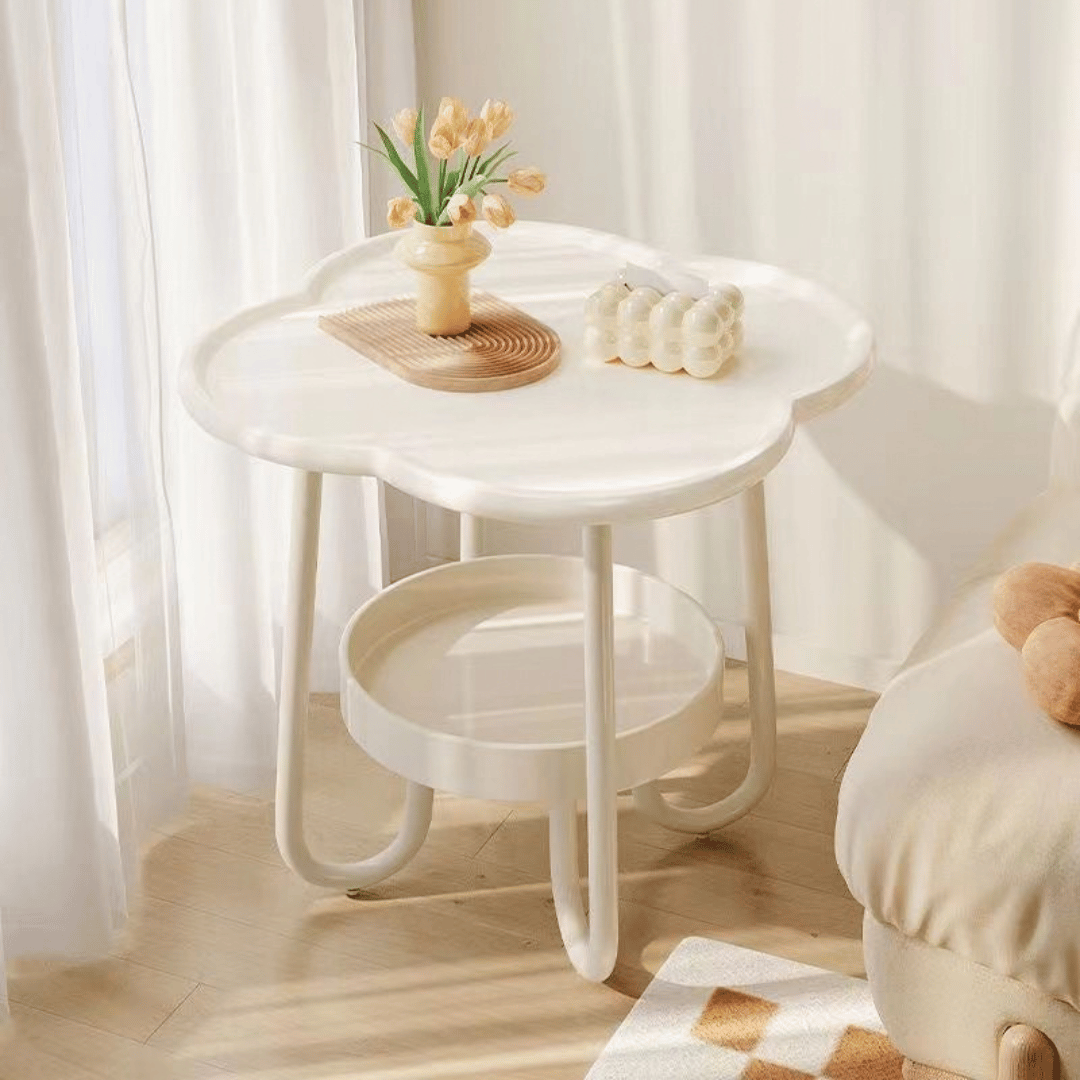 Modern Flower Shaped Two Tier Side Table with Storage Tray