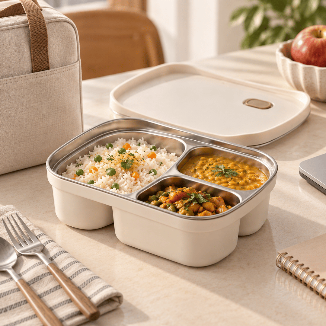 Microwave Safe 3-Compartment Stainless Steel Bento Lunch Box