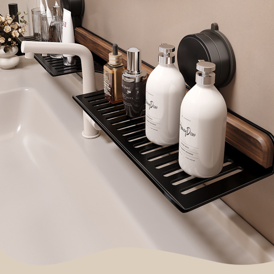 Homero Modern Walnut Faucet Rack Organizer With Drain Shelf