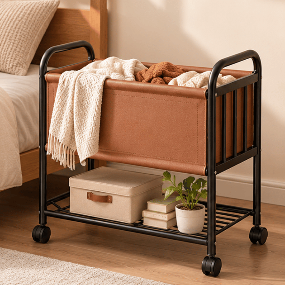 Multipurpose Rolling Laundry Basket Trolley with Fabric Hamper and Lower Storage Shelf