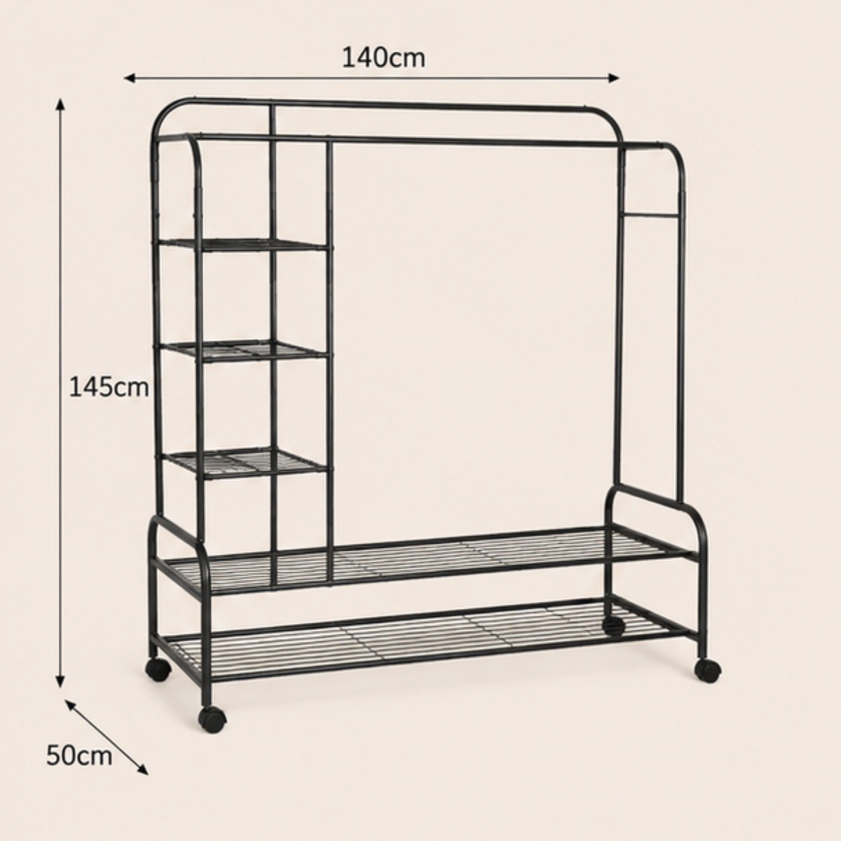 Multifunctional Double Rail Garment Shoe Rack With Wheels