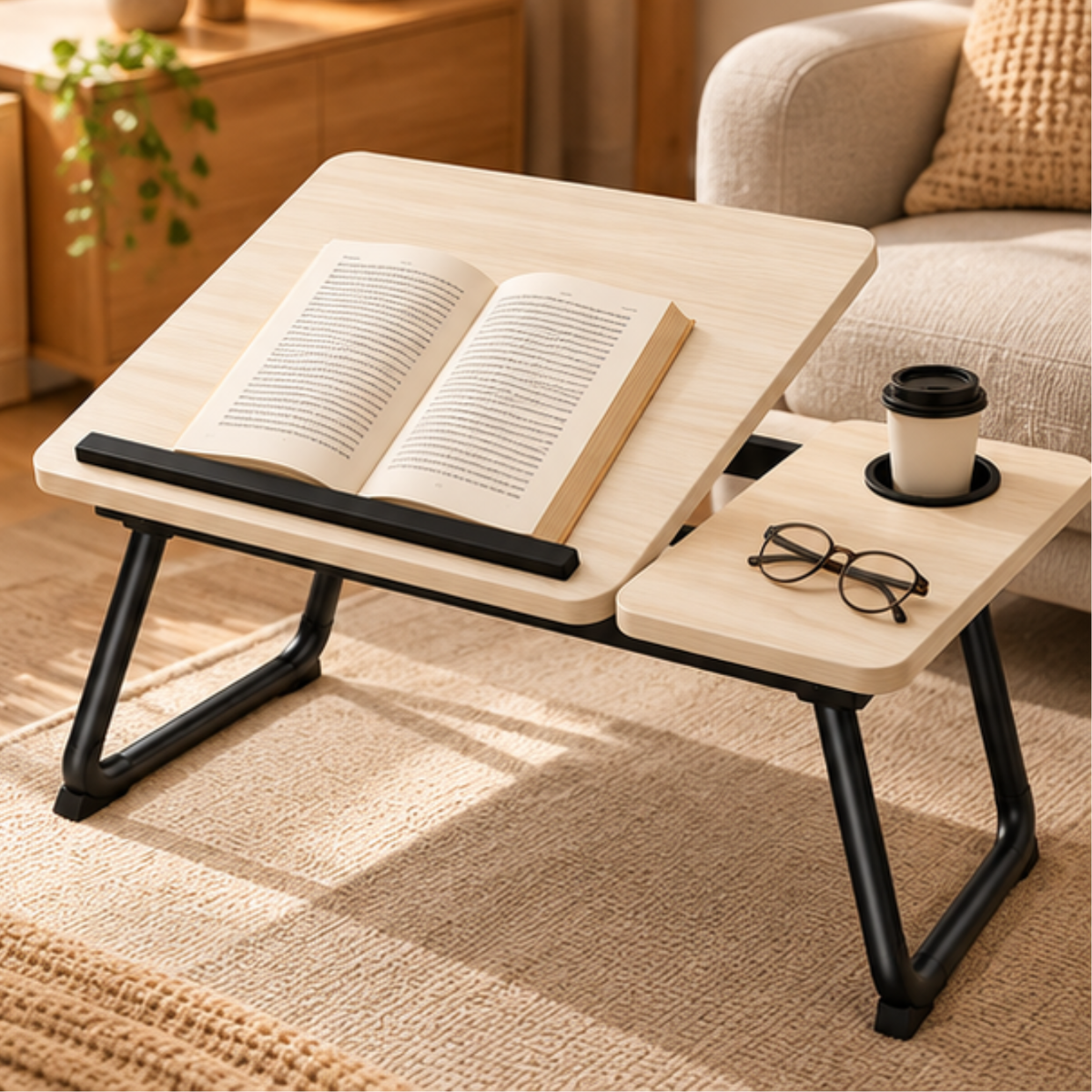 Multi Purpose Laptop Bed Study Desk with Adjustable Angles & Cup Holder
