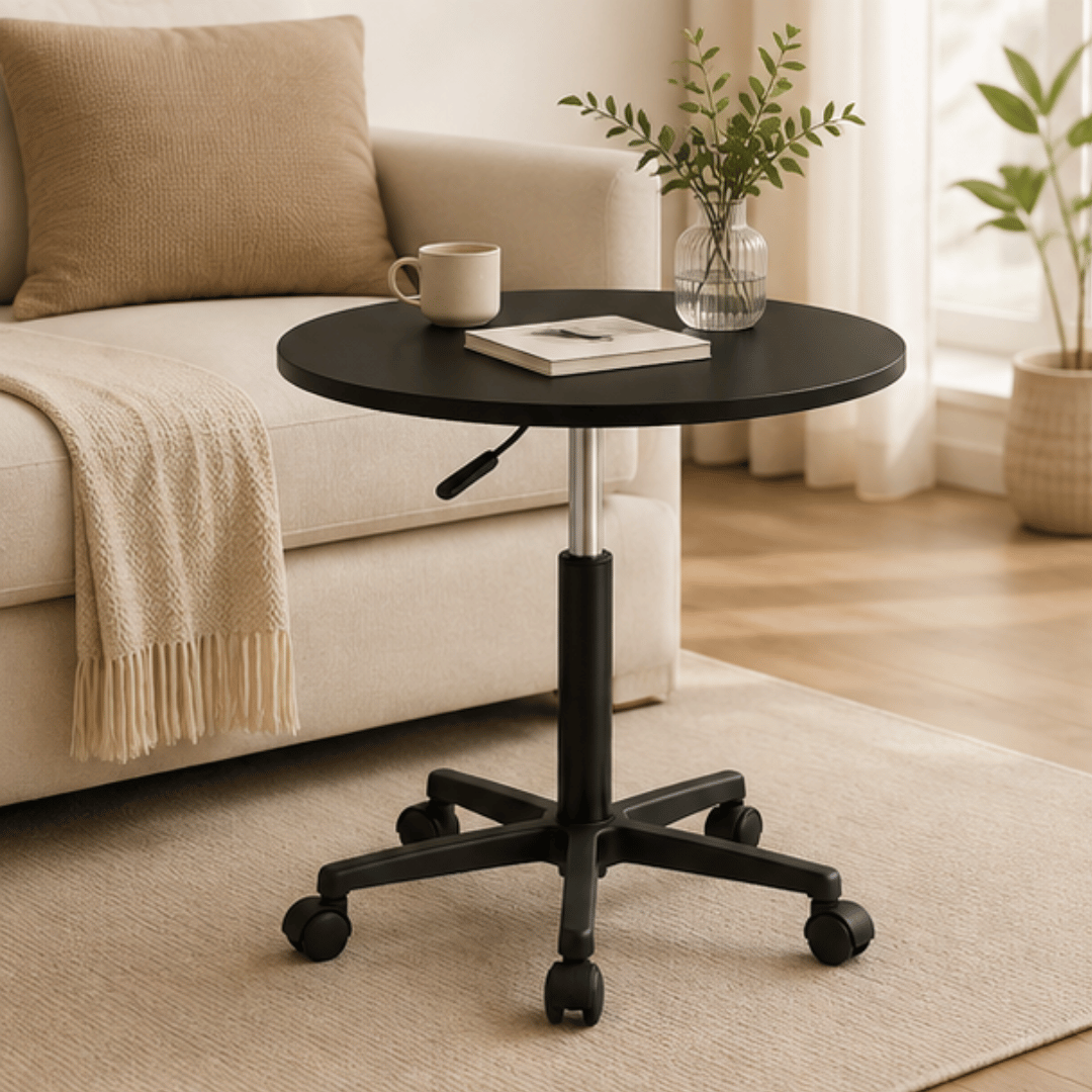 Multi-Use Adjustable Height Round Table With Wheels
