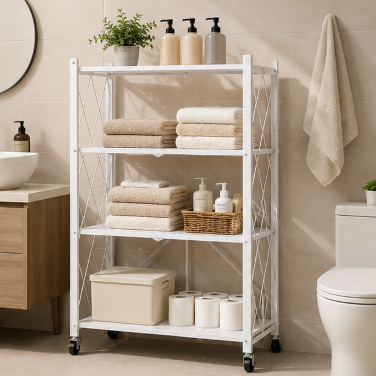 Multi-Use Heavy Duty Foldable Storage Shelf with Wheels