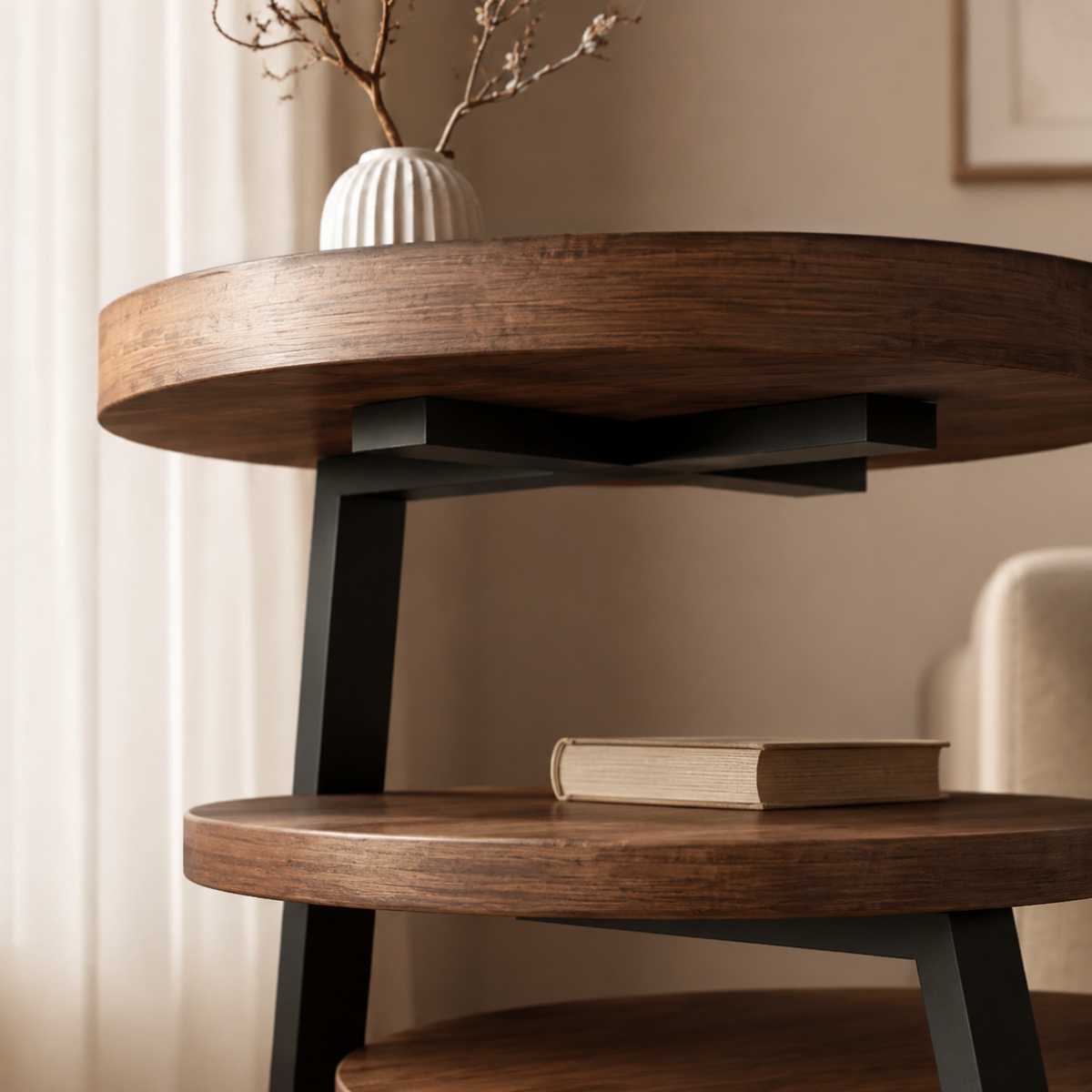HOMERO Sepia Circular Reclaimed Classic Wood Table