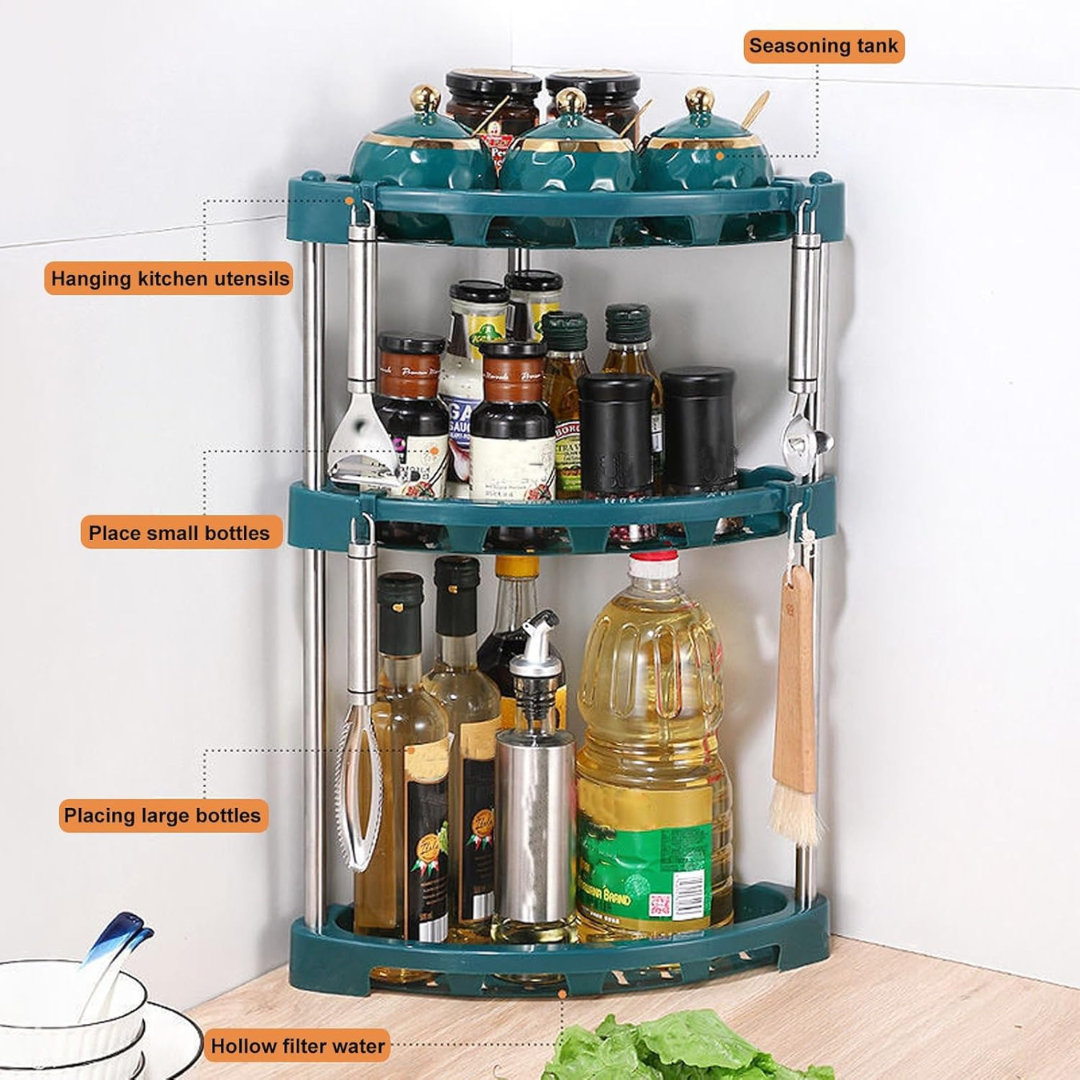 Stainless Steel Corner Kitchen Storage Rack with Smart Drainage Design