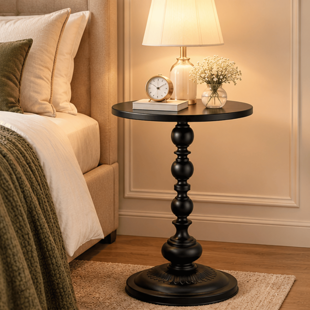 Round Matte Black Pedestal Accent Side Table