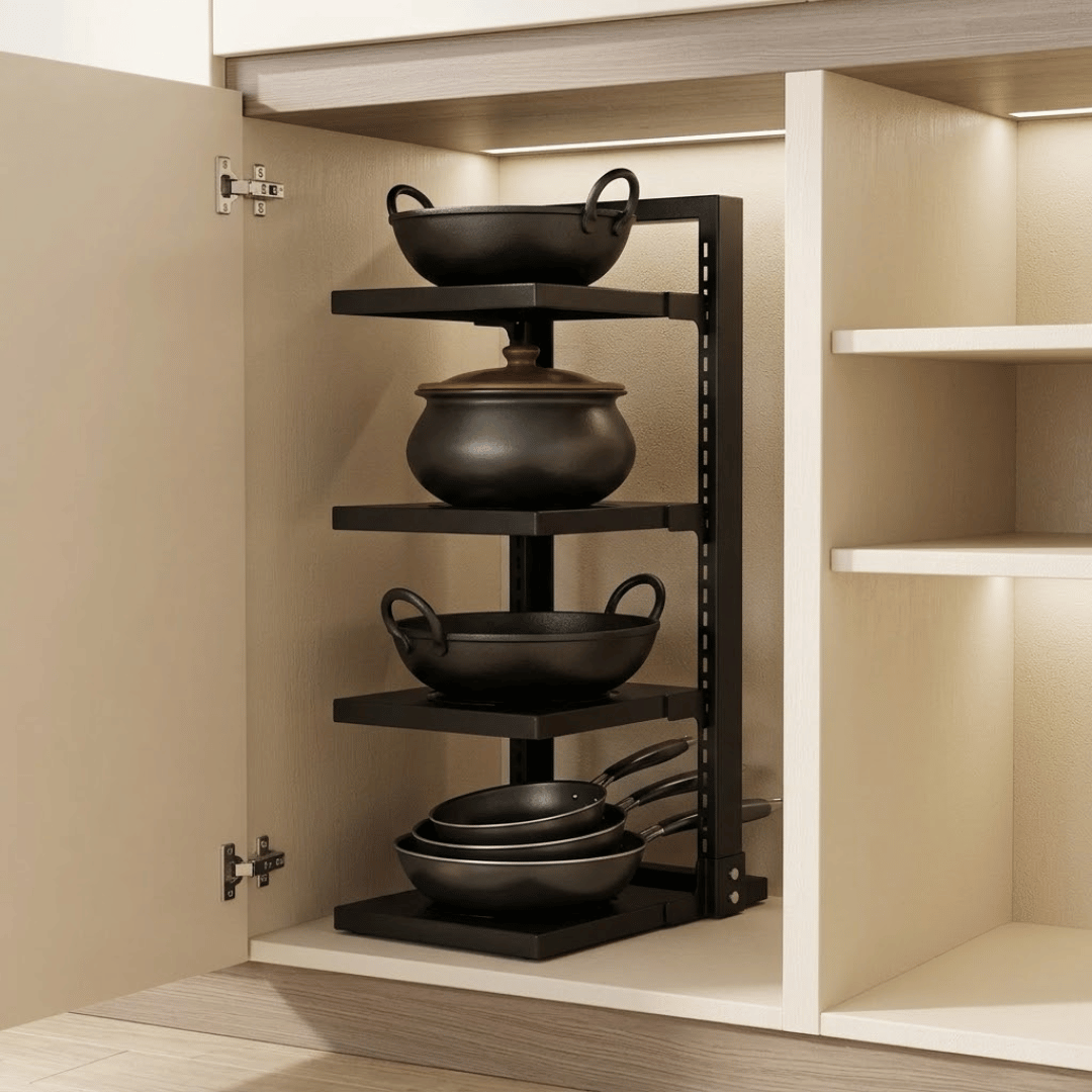 Heavy Duty 4 Tier Adjustable Cookware Storage Rack Pot Pan Organizer
