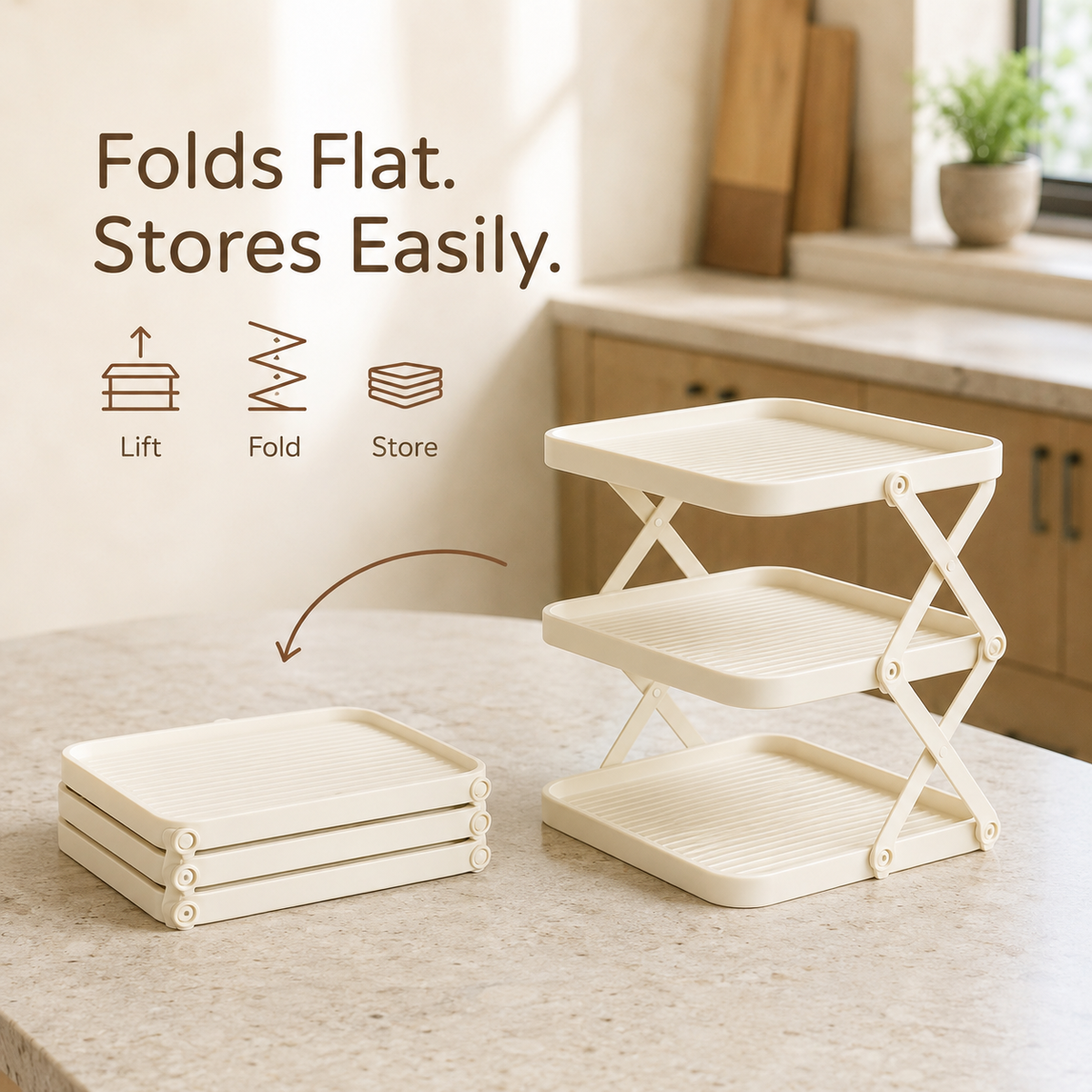 Foldable Multi Layer Dish & Prep Tray Storage Rack