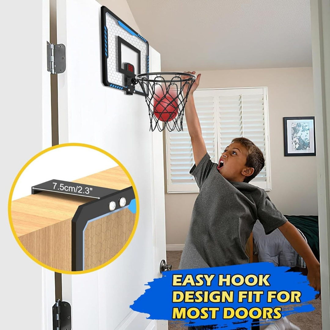 HOMERO Mini Indoor Door Mount Basketball Hoop Set with Electronic Scoreboard