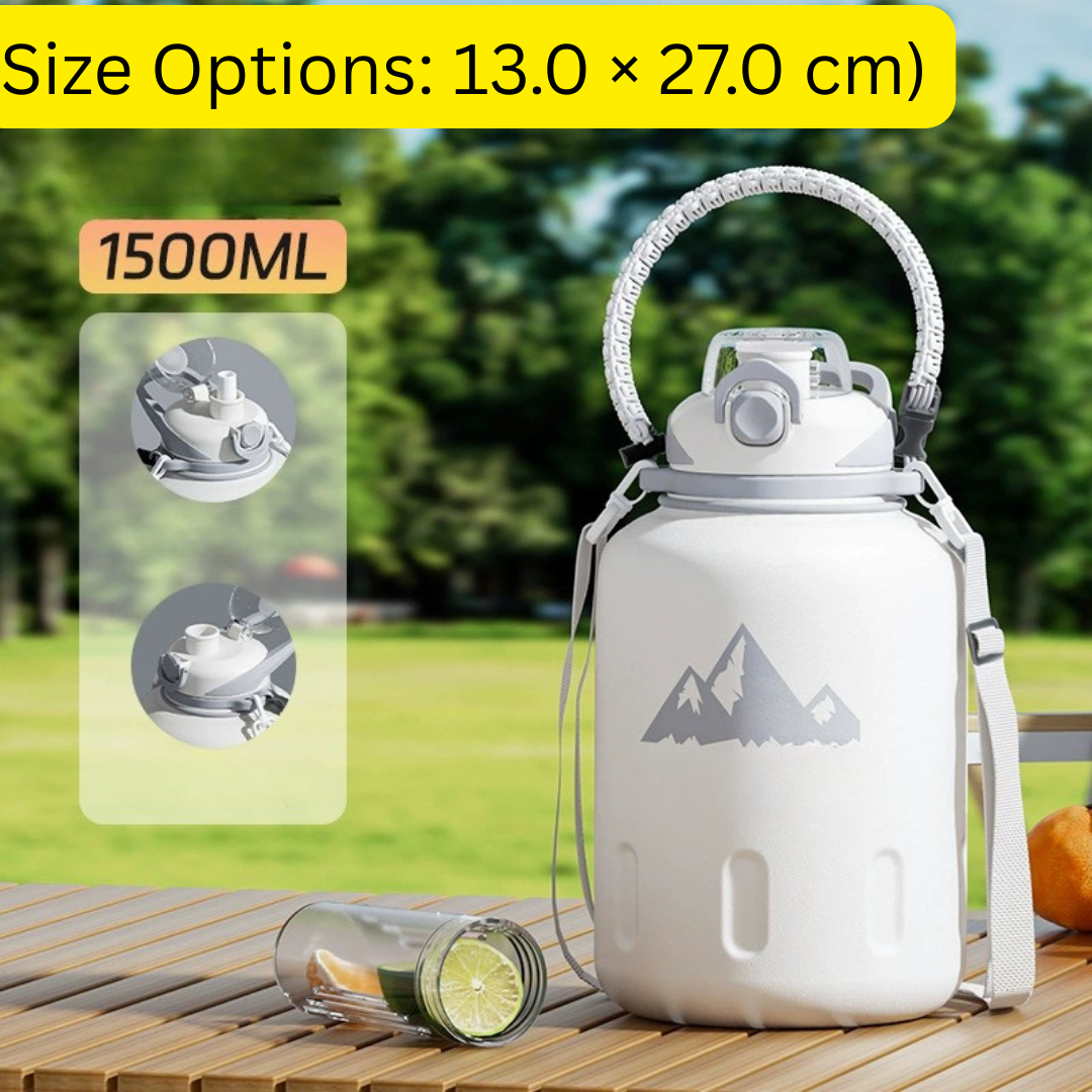 HOMERO Elegant White Dual Drinking Vacuum Insulated Thermos Bottle - 1500ML