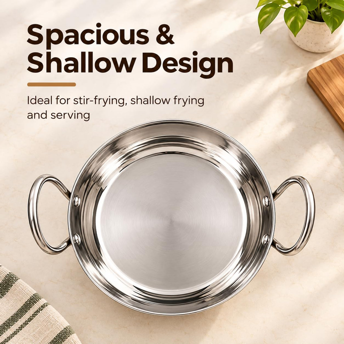 Premium Stainless Steel Mirror Finish Deep Kadhai