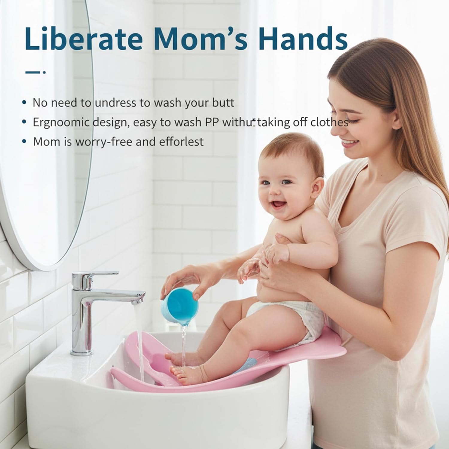 Ergonomic Infant Baby Butt Washing Foldable Basin