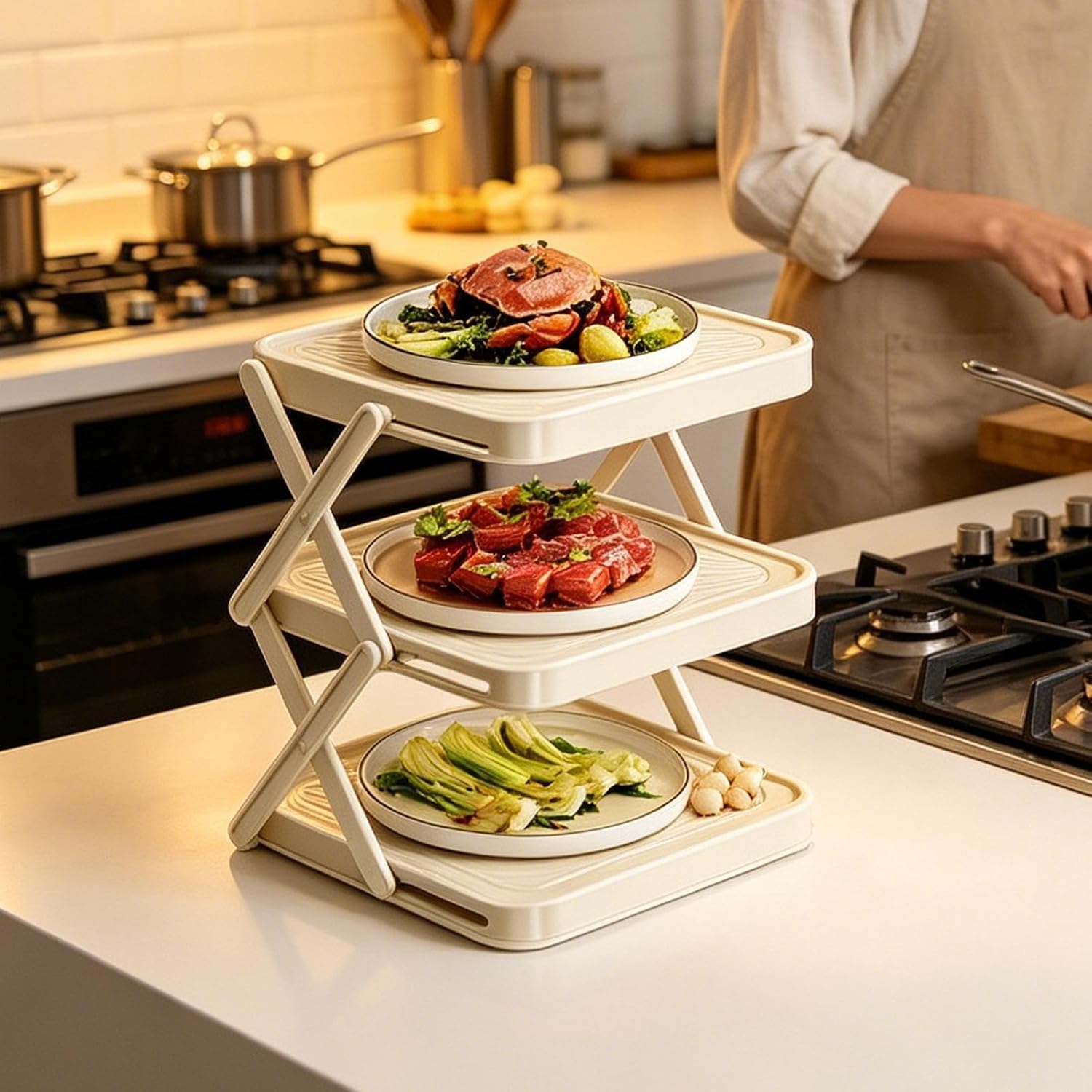 Foldable Multi Layer Dish & Prep Tray Storage Rack