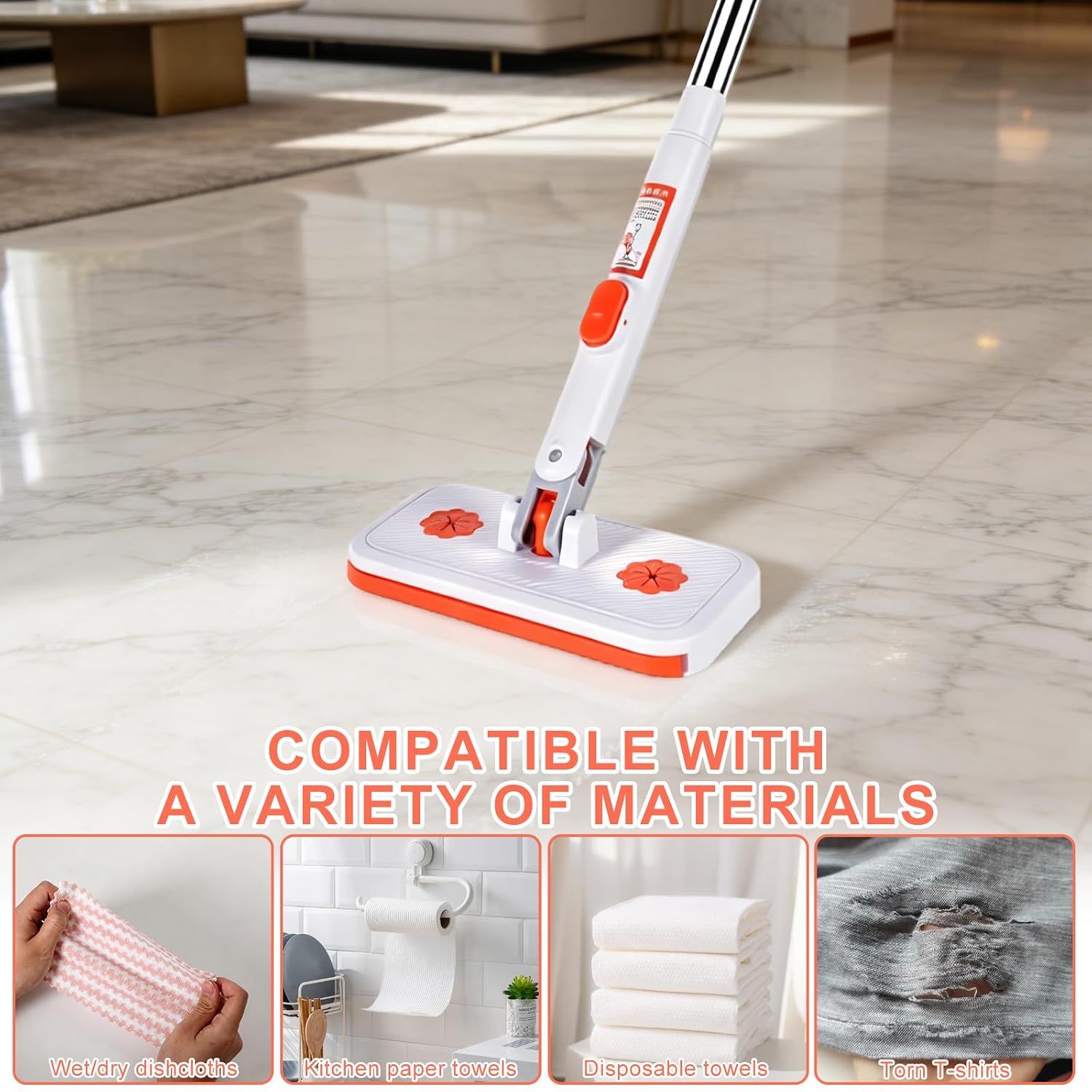 Dry Wet Cleaning Floor Mop with Flexible Clip and Washable Cloth