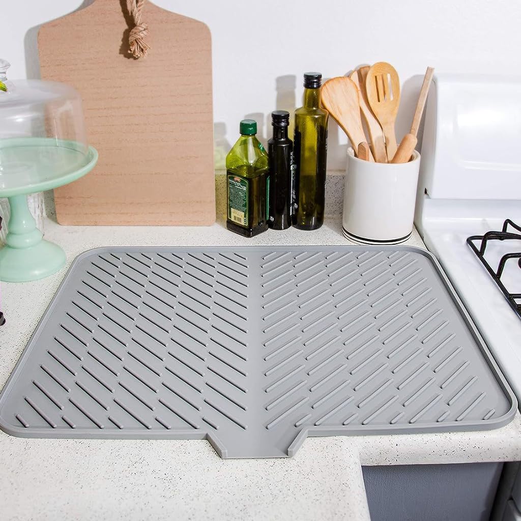 HOMERO Anti-Slip Silicone Quick-Drain Drying Mat with Sink Lip