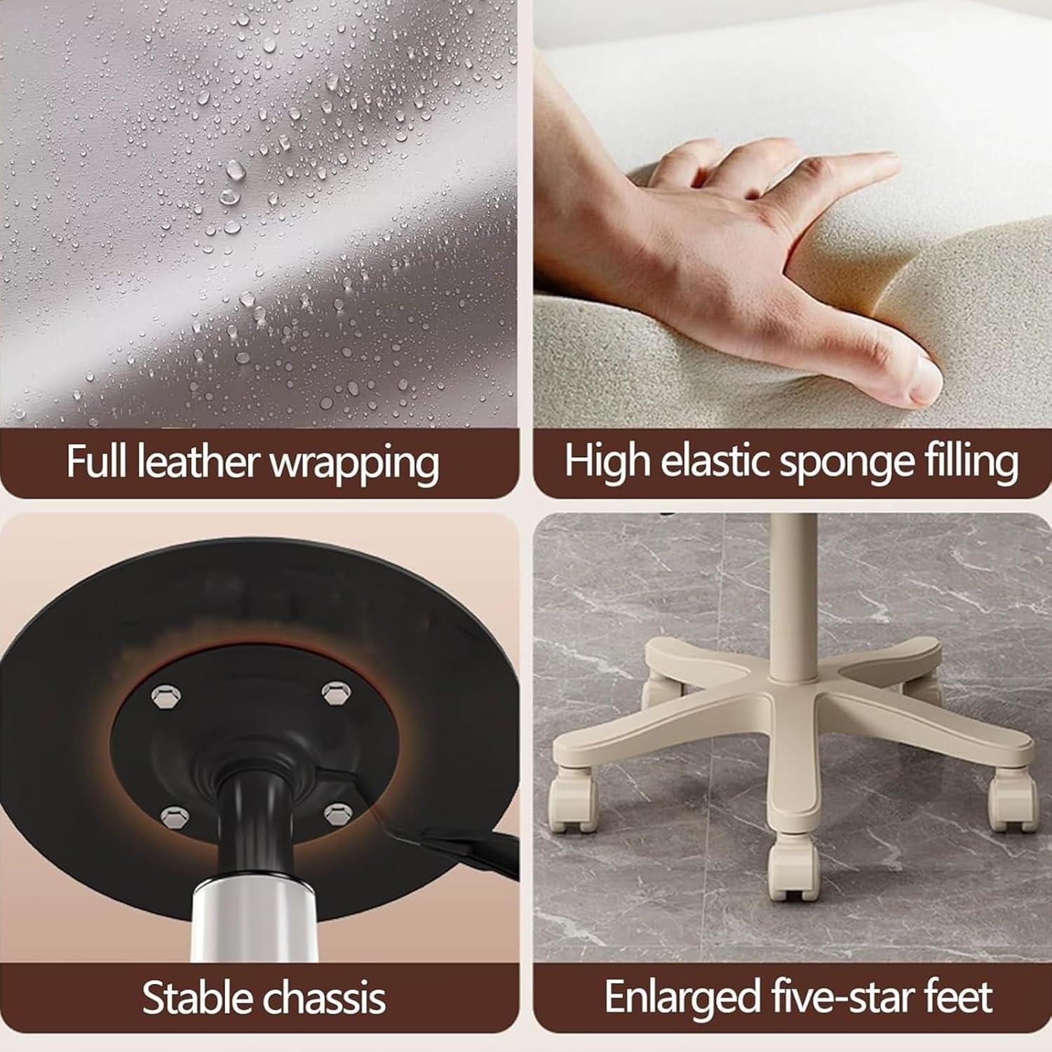 Height Adjustable Soft Cushioned Seat Rolling Stool