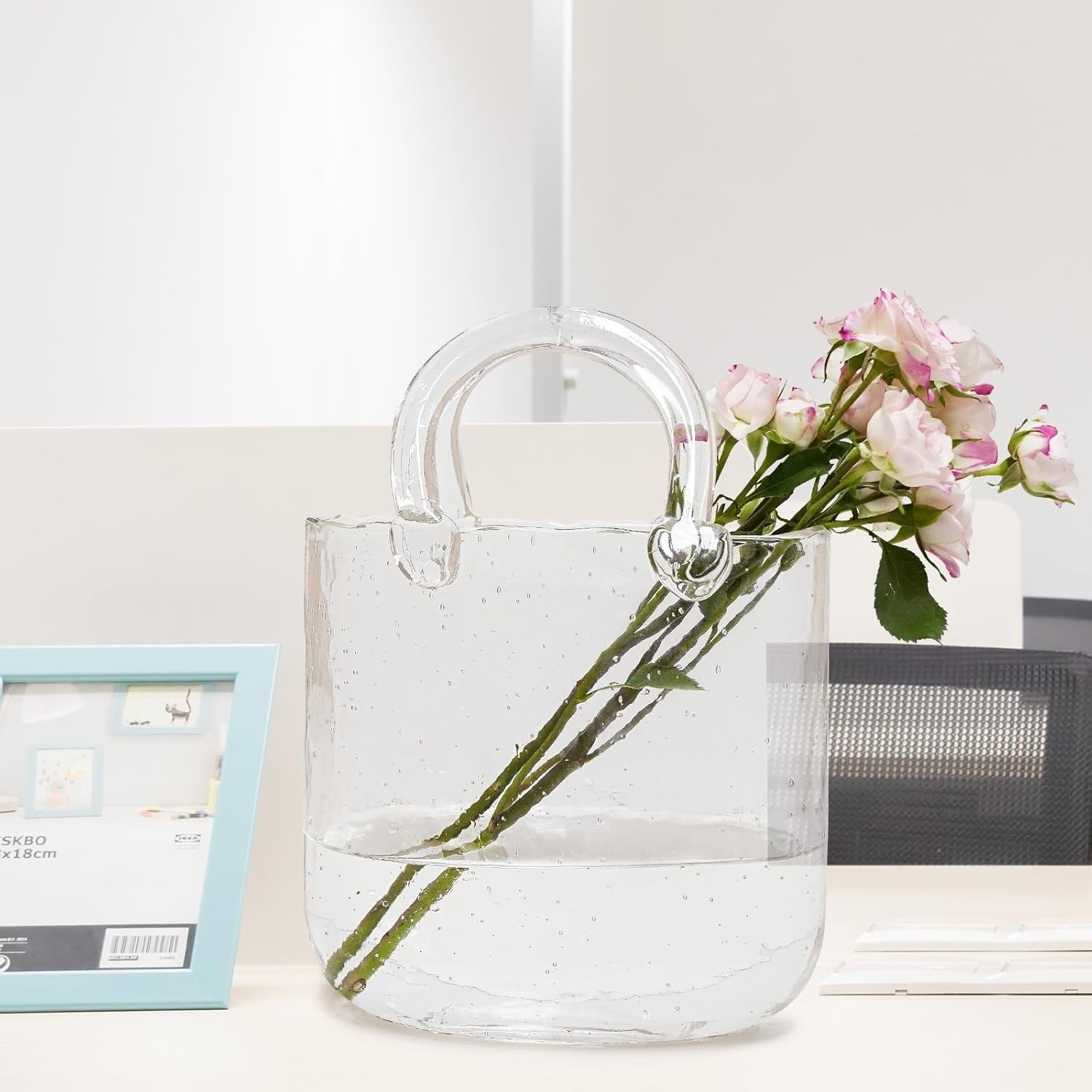 Homero Transparent Hand Blown Glass Vase with Elegant Purse Design