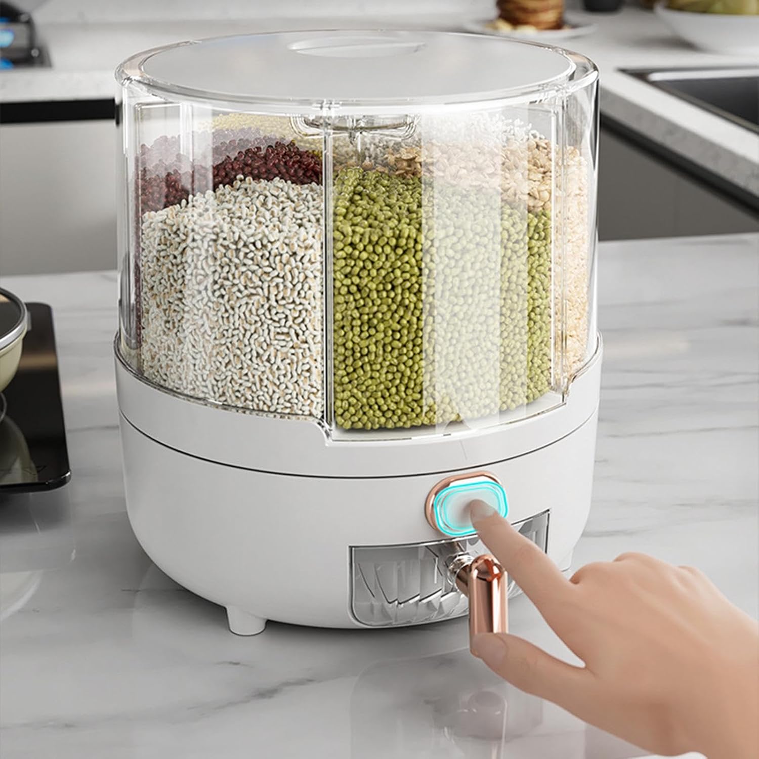 360° Rotating Airtight Grain Storage Container with 6 Compartments