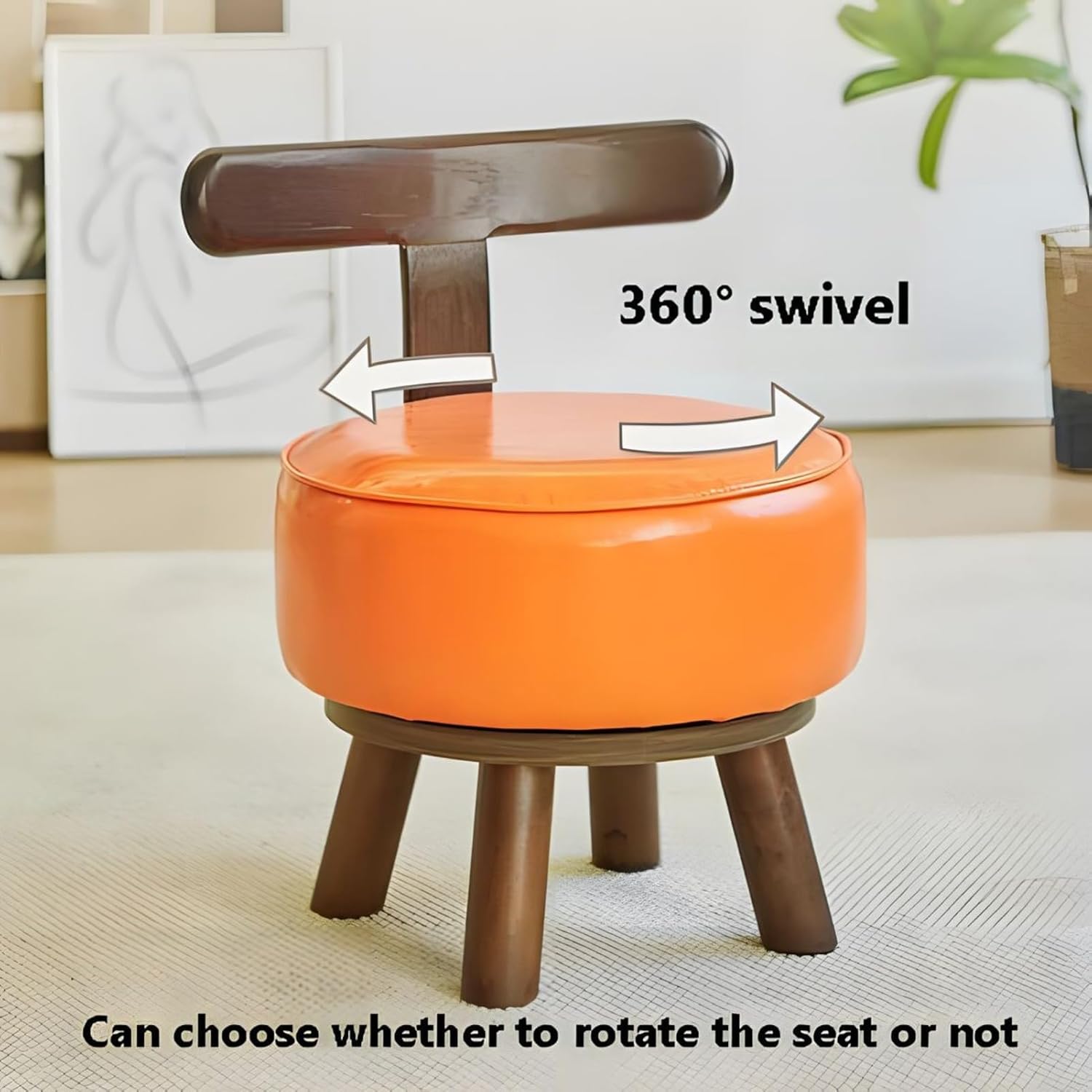 Homero 360° Swivel Vanity Foot Stool PU Leather with Backrest