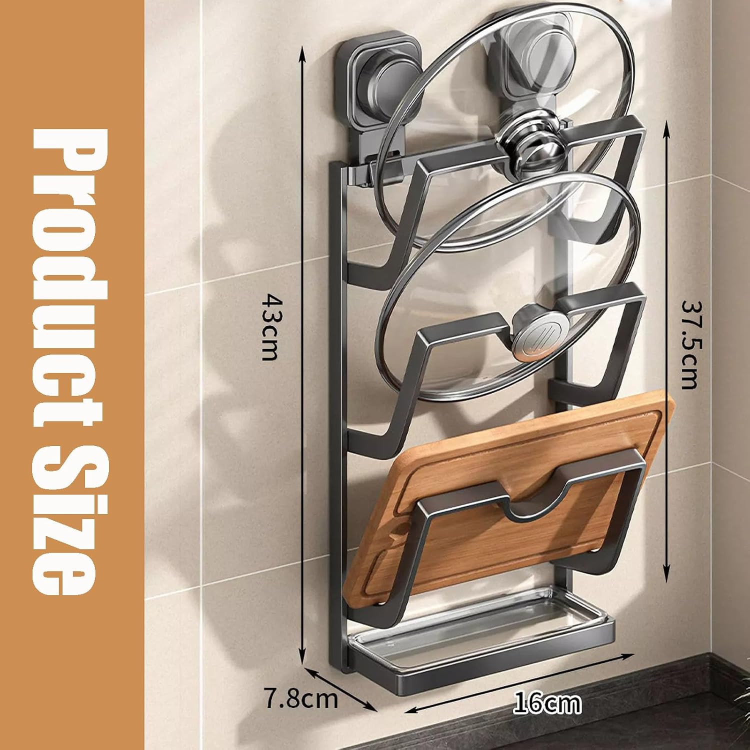Multi-Use Carbon Steel Wall Mounted Pot Lid Organizer Rack